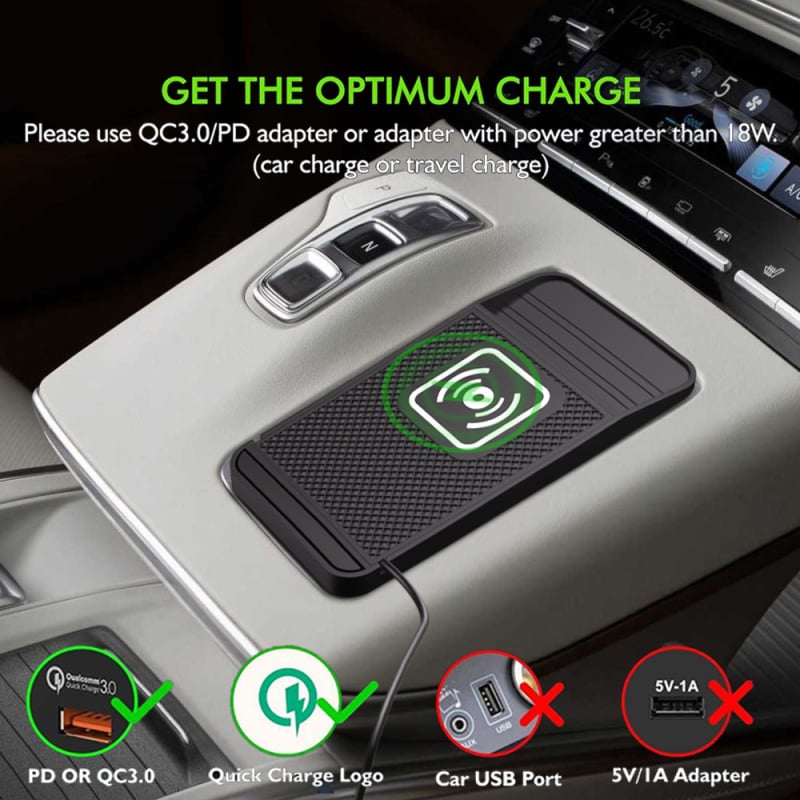 Încărcător wireless pentru mașină – Qi 15W încărcare rapidă, anti-derapant, suport auto, 2A ieșire