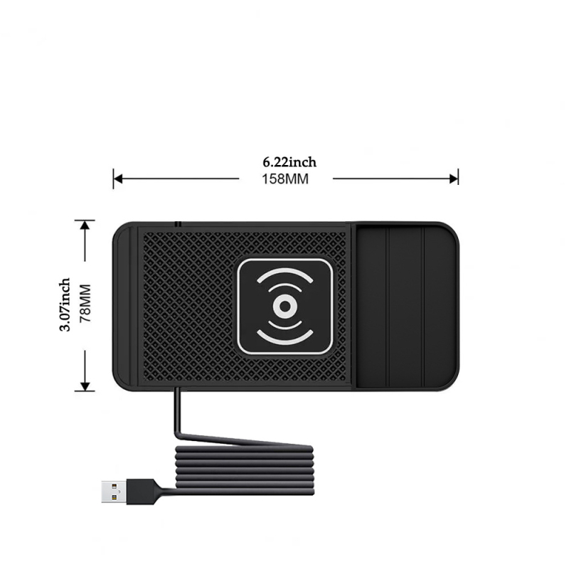 Încărcător wireless pentru mașină – Qi 15W încărcare rapidă, anti-derapant, suport auto, 2A ieșire