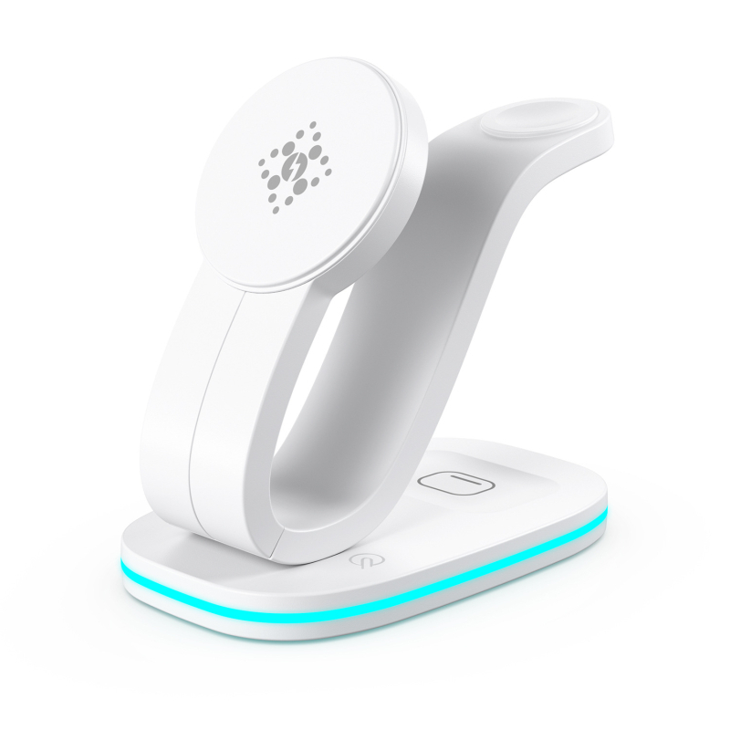 Încărcător wireless magnetic 3 în 1 pentru dispozitive Apple (iPhone, AirPods, Apple Watch) – încărcare rapidă 15W, 2A, QC3.0