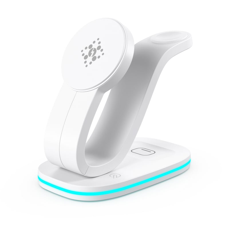 Încărcător wireless magnetic 3 în 1 pentru dispozitive Apple (iPhone, AirPods, Apple Watch) – încărcare rapidă 15W, 2A, QC3.0