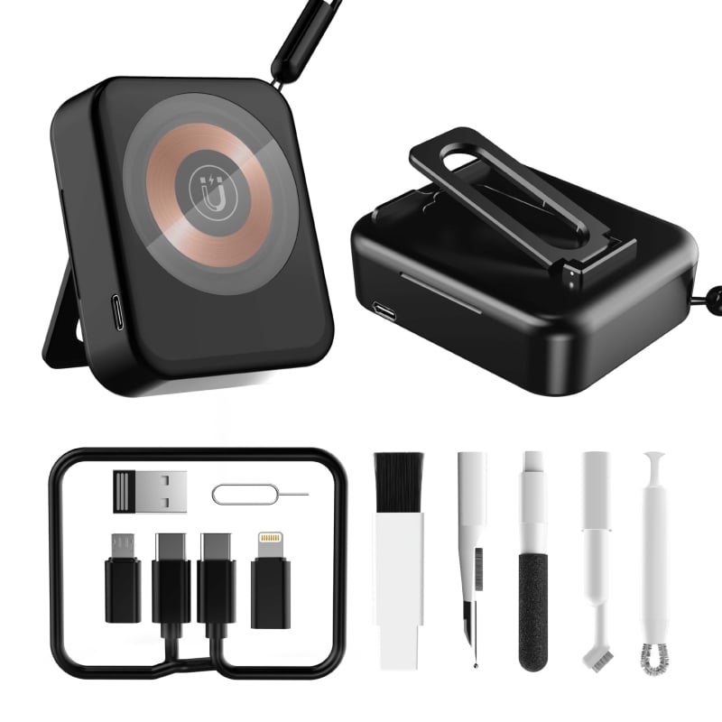 Încărcător wireless magnetic pătrat 15W cu adaptor pentru cablu de date, set 10-în-1, compatibil Apple și Android (Qi)