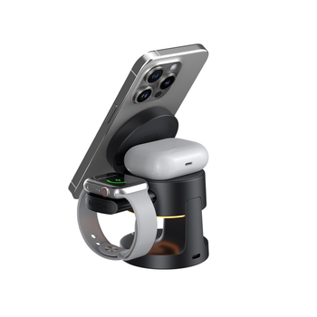 Bezdrôtová nabíjačka s nočnou lampou pre inteligentné hodinky a Bluetooth slúchadlá, Qi 3.0, výstup 15W, magnetické nabíjanie, skladací