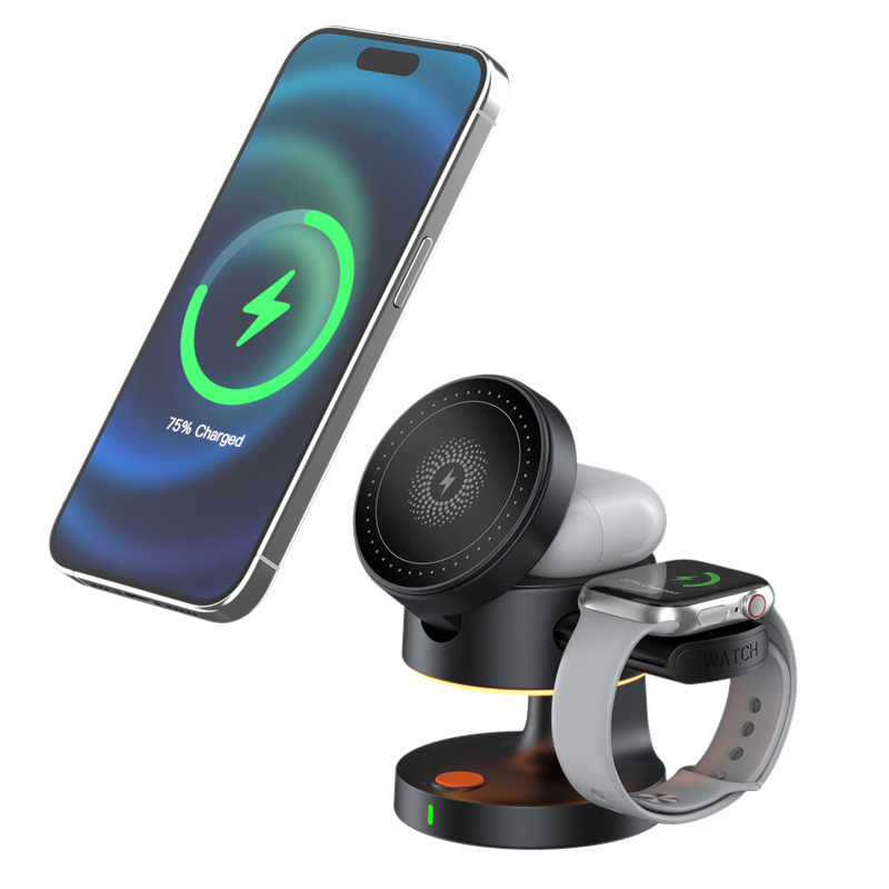 4-u-1 sklopivi bežični stolni punjač za Apple uređaje, magnetsko punjenje, Qi brzo punjenje (5W/7.5W/10W/15W)