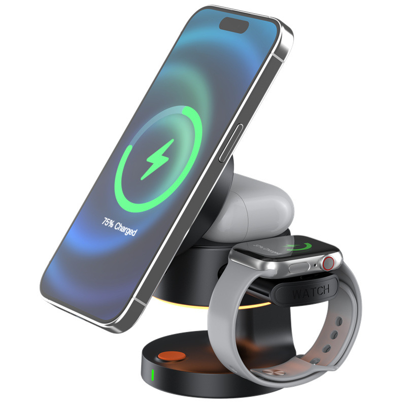 4-u-1 sklopivi bežični stolni punjač za Apple uređaje, magnetsko punjenje, Qi brzo punjenje (5W/7.5W/10W/15W)