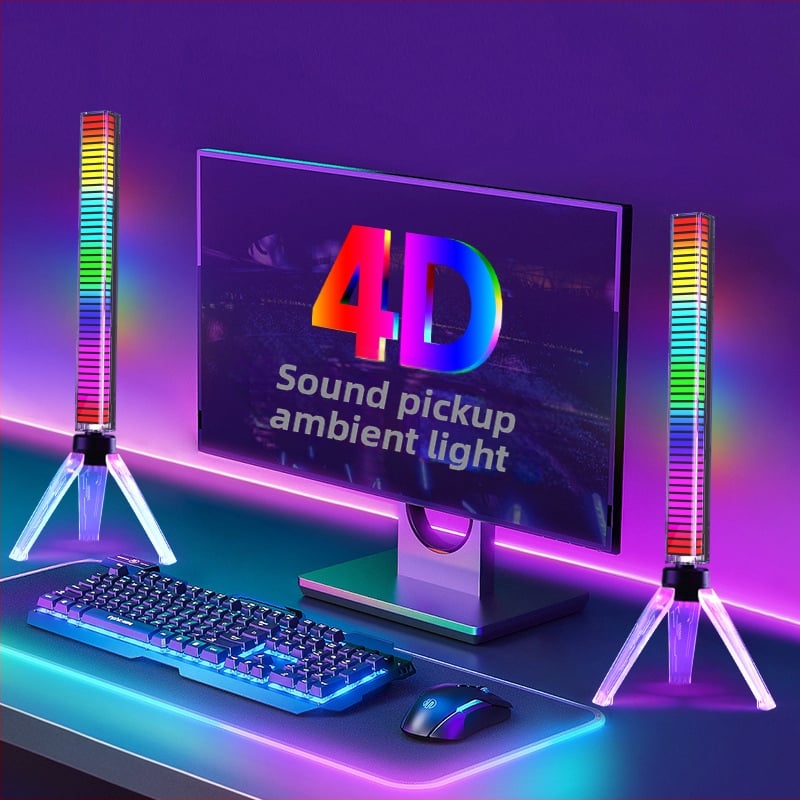 3D RGB skaņu aktivizēta gaisma, balsu vadība, spirālveida PVC vāciņš, Type-C uzlāde