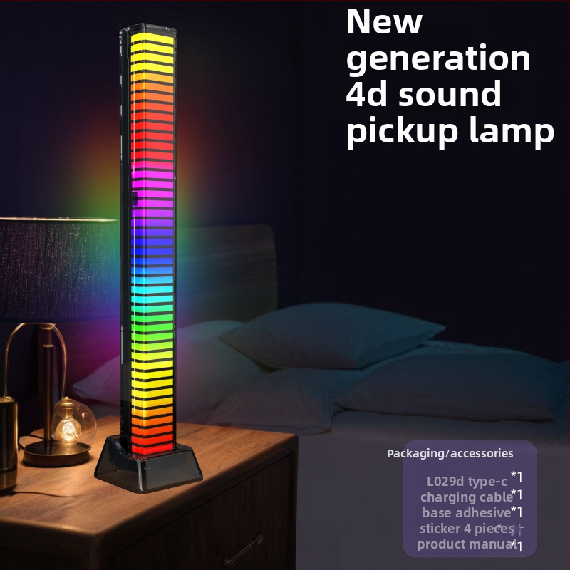 3D RGB skaņu aktivizēta gaisma, balsu vadība, spirālveida PVC vāciņš, Type-C uzlāde