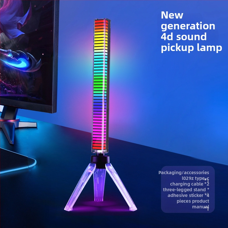 3D RGB skaņu aktivizēta gaisma, balsu vadība, spirālveida PVC vāciņš, Type-C uzlāde