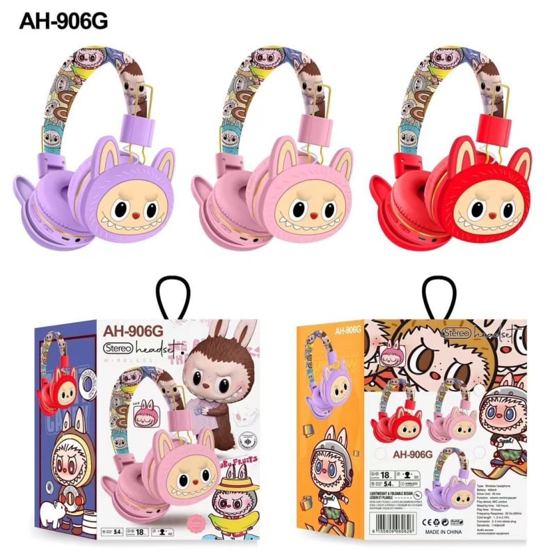 AH-906G Παιδικά Bluetooth Ακουστικά – Καρτούν σχέδιο, Αναδιπλώσιμα, τύπος με ιμάντα κεφαλής; Bluetooth 5.0, φωνητικός έλεγχος, υποστήριξη μουσικής, μπαταρία 4–8 ώρες