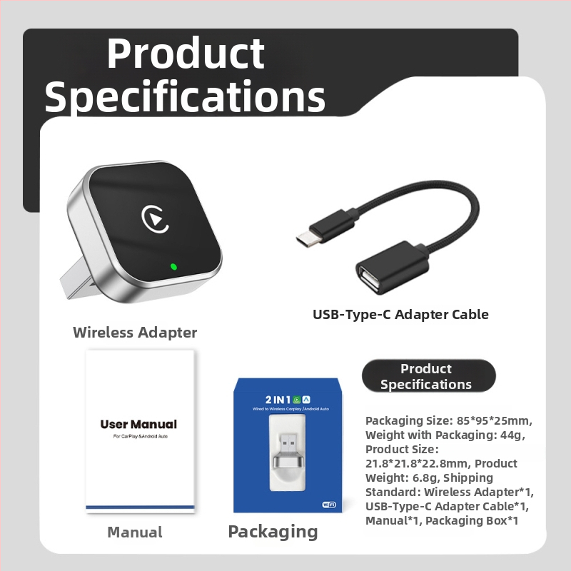 Ασύρματος μετατροπέας CarPlay για αυτοκίνητα με ενσωματωμένο CarPlay ή Android Auto — μετατρέπει το ενσύρματο CarPlay σε ασύρματο, USB διεπαφή, Linux OS, μοντέλο V9-plus