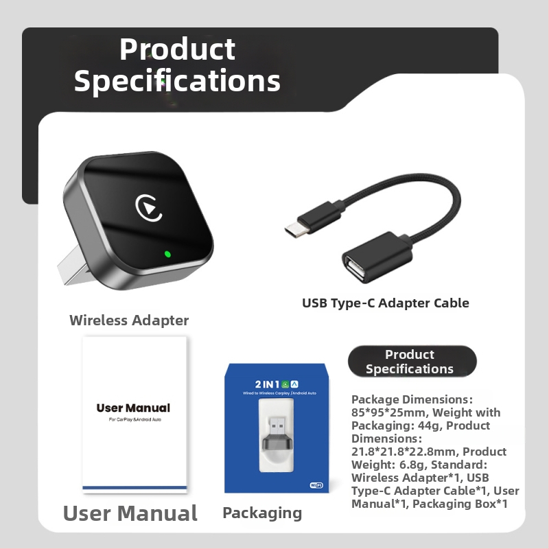 Ασύρματος μετατροπέας CarPlay για αυτοκίνητα με ενσωματωμένο CarPlay ή Android Auto — μετατρέπει το ενσύρματο CarPlay σε ασύρματο, USB διεπαφή, Linux OS, μοντέλο V9-plus