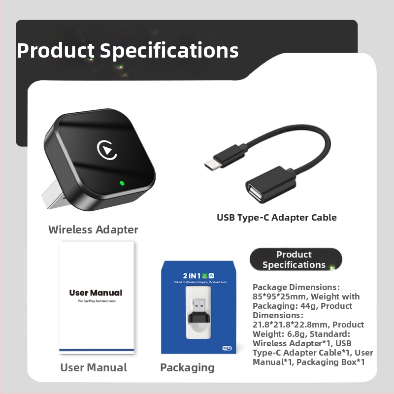 Ασύρματος μετατροπέας CarPlay για αυτοκίνητα με ενσωματωμένο CarPlay ή Android Auto — μετατρέπει το ενσύρματο CarPlay σε ασύρματο, USB διεπαφή, Linux OS, μοντέλο V9-plus