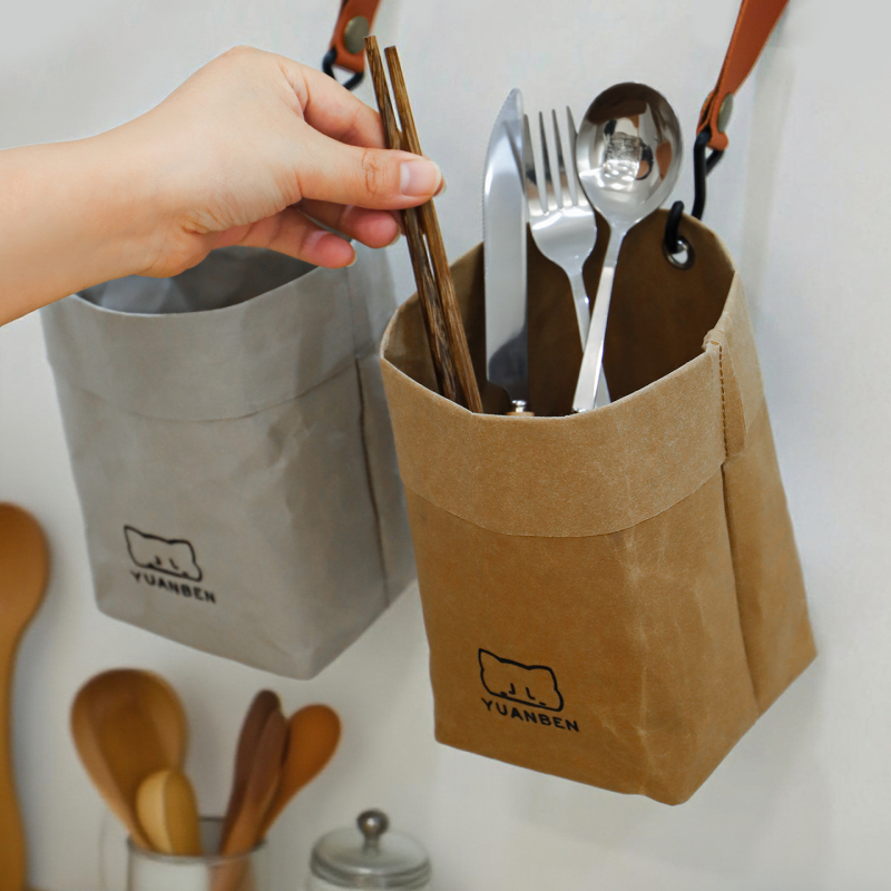 Unutarnja viseća torba za pohranu u automobilu od Kraft papira, vodootporna, s držačem za čaše i košem za smeće (Cotton Road, Kraft Paper Storage Bucket, japanski stil)