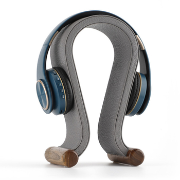 Datora galda austiņu statīvs ar PU ādas virsmu un valriekstu koka kājām, modelis 2018e01, svars 0,6 kg