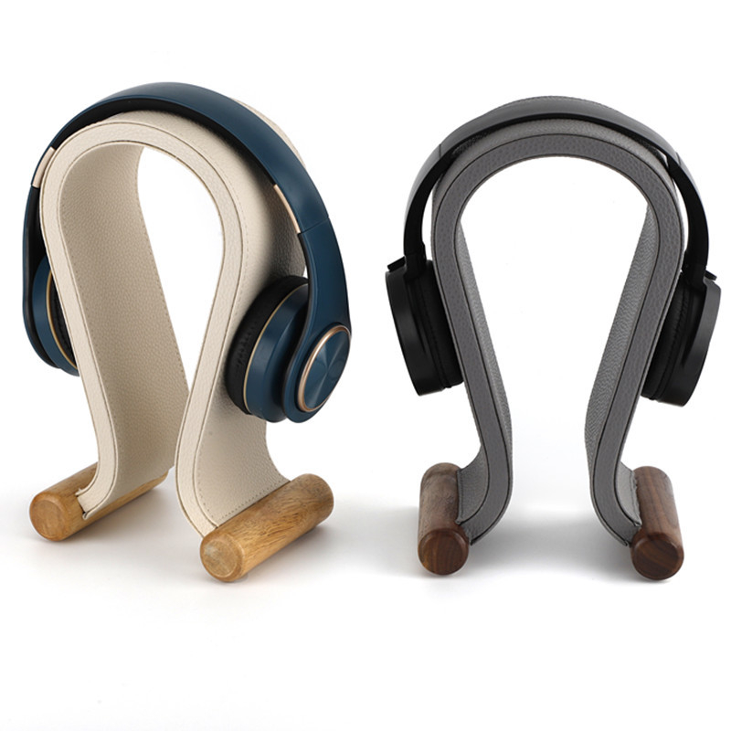 Datora galda austiņu statīvs ar PU ādas virsmu un valriekstu koka kājām, modelis 2018e01, svars 0,6 kg