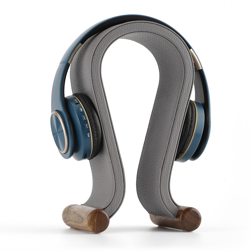 Datora galda austiņu statīvs ar PU ādas virsmu un valriekstu koka kājām, modelis 2018e01, svars 0,6 kg