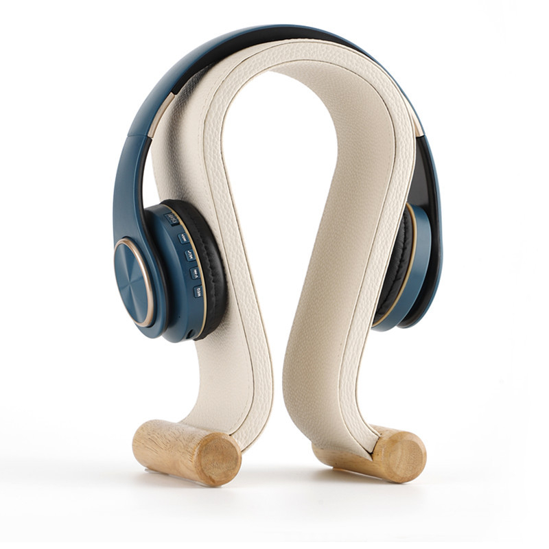 Datora galda austiņu statīvs ar PU ādas virsmu un valriekstu koka kājām, modelis 2018e01, svars 0,6 kg