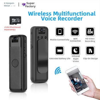 Okos HD hangrögzítő klip-onnal a hátsó rögzítéshez, USB 2.0, TF-kártya, 5.1-csatornás mikrofon, 4-6 órás felvétel, videófelvétel