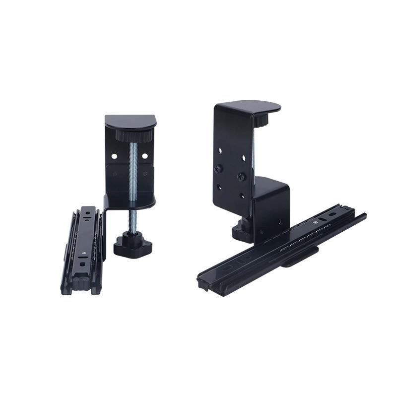 Asztali billentyűzet-támasz fúrás nélküli felszereléssel, az íróasztal alatt, csúszó sínnel és klipszekkel – modern, minimalist dizájn irodai és otthoni használatra