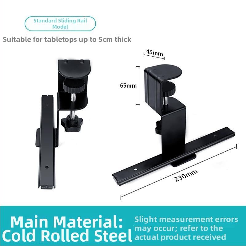 Asztali billentyűzet-támasz fúrás nélküli felszereléssel, az íróasztal alatt, csúszó sínnel és klipszekkel – modern, minimalist dizájn irodai és otthoni használatra