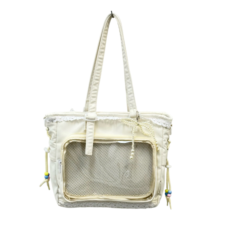 Japanski stil prozirna tote torba za anime konvencije, svakodnevna upotreba, preko ramena ili crossbody, poliester, podstava od najlona, kapacitet 36–55 L, kompatibilna s 14-inčnim prijenosnikom, cyber stil, s prikazom krajolika