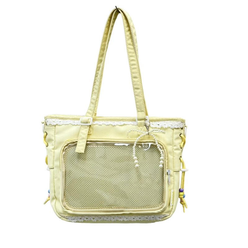 Japanski stil prozirna tote torba za anime konvencije, svakodnevna upotreba, preko ramena ili crossbody, poliester, podstava od najlona, kapacitet 36–55 L, kompatibilna s 14-inčnim prijenosnikom, cyber stil, s prikazom krajolika