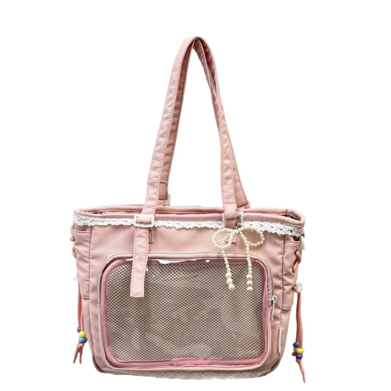 Japanski stil prozirna tote torba za anime konvencije, svakodnevna upotreba, preko ramena ili crossbody, poliester, podstava od najlona, kapacitet 36–55 L, kompatibilna s 14-inčnim prijenosnikom, cyber stil, s prikazom krajolika