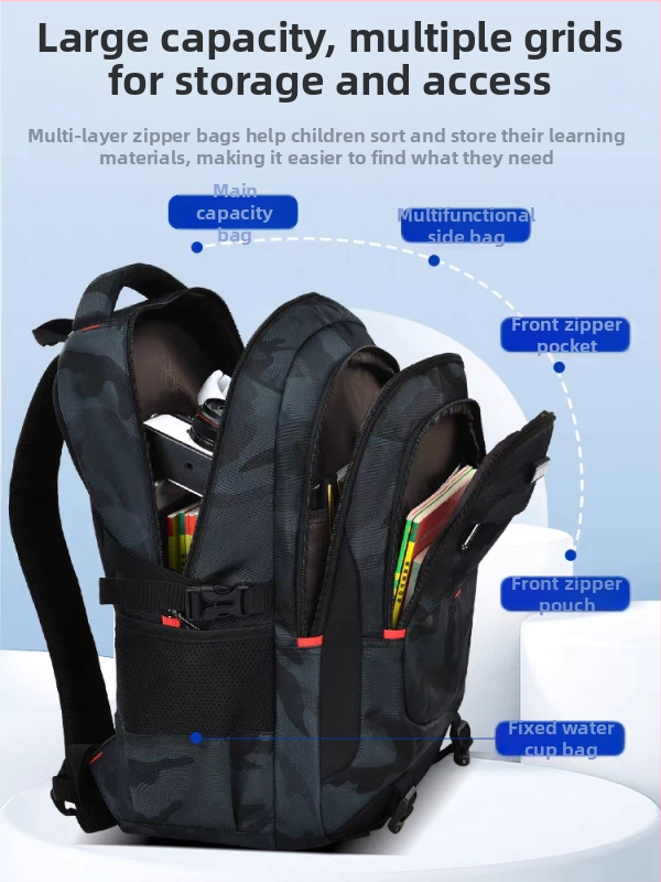 Καμουφλαρισμένο σακίδιο Oxford για αγόρια μαθητές γυμνασίου-λυκείου, αδιάβροχο, ανθεκτικό στη φθορά, προστασία της σπονδυλικής στήλης, καμπύλοι ιμάντες ώμου