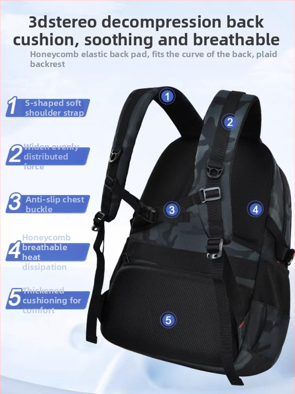 Καμουφλαρισμένο σακίδιο Oxford για αγόρια μαθητές γυμνασίου-λυκείου, αδιάβροχο, ανθεκτικό στη φθορά, προστασία της σπονδυλικής στήλης, καμπύλοι ιμάντες ώμου