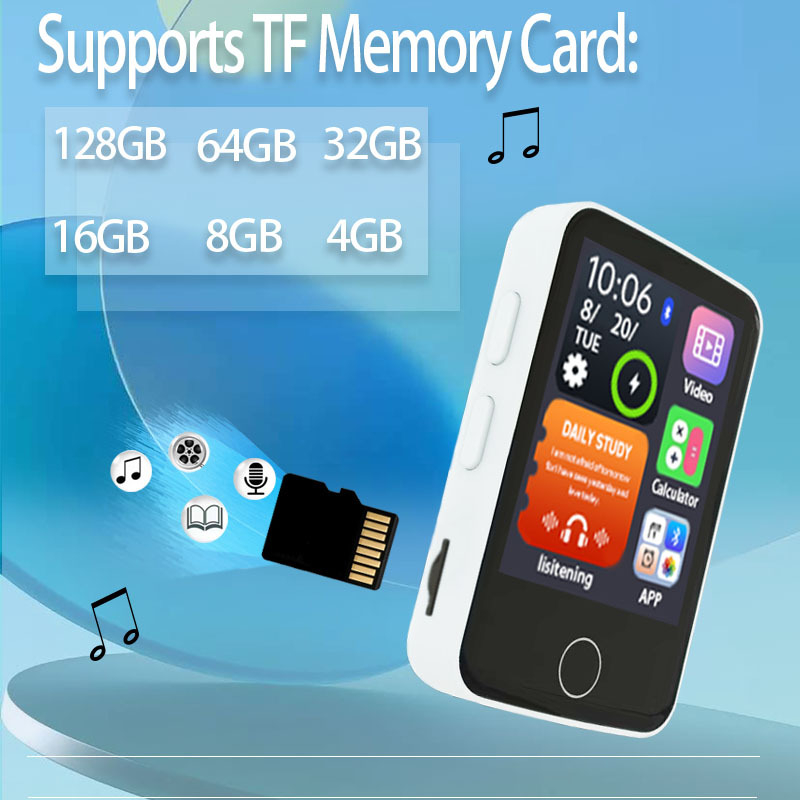 MP4 hudobný prehrávač s dotykovým displejom, Bluetooth, USB 2.0, TF karta do 128GB – MP3/WMA/FLAC/APE