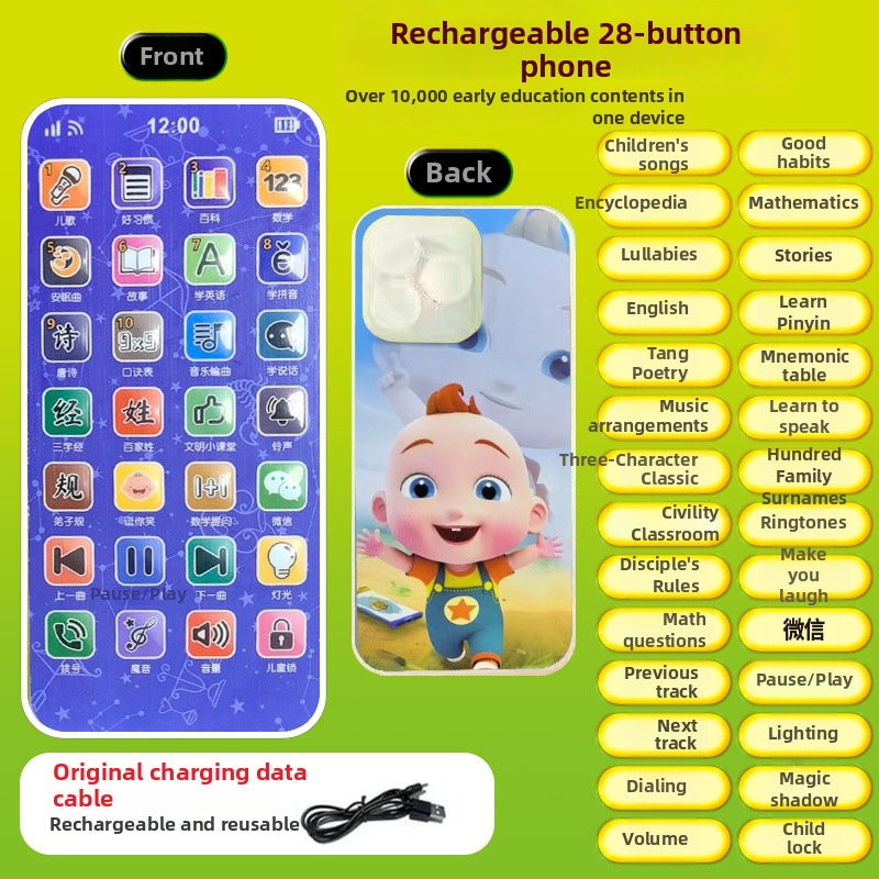Výchovná hračka na predškolské vzdelávanie, nabíjateľné interaktívne vzdelávacie zariadenie pre vek 0–3 rokov, MP3 prehrávanie a emocionálna interakcia, plastové telo s postavou Microceratops