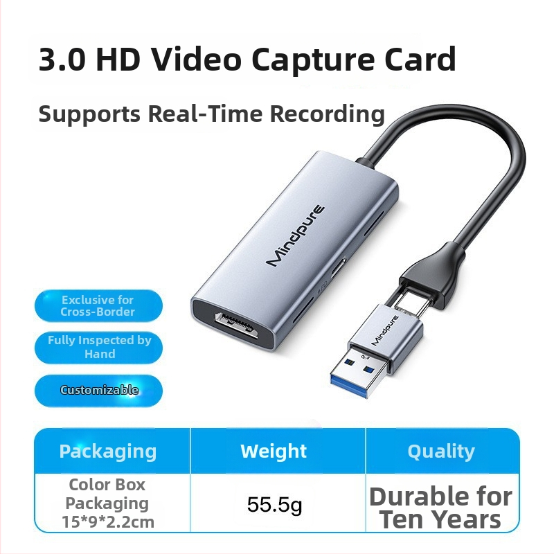 Zachytávacia karta USB-C na HDMI pre živé vysielanie – 1080p60, MS2109 + MS8005, 2 m kábel, model AD051.