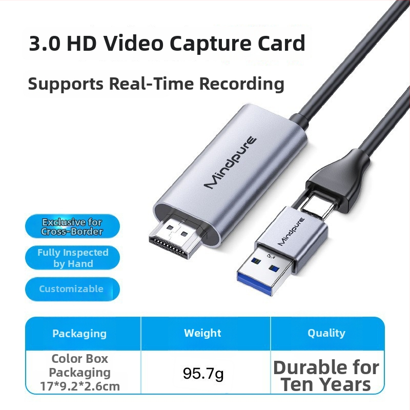 Zachytávacia karta USB-C na HDMI pre živé vysielanie – 1080p60, MS2109 + MS8005, 2 m kábel, model AD051.