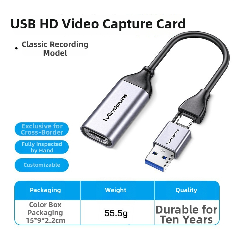 Zachytávacia karta USB-C na HDMI pre živé vysielanie – 1080p60, MS2109 + MS8005, 2 m kábel, model AD051.