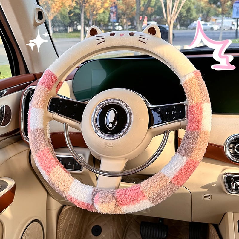 Navlaka za volan od pliša za automobil, zimska toplina, s vezenim uzorkom, univerzalna prilagodba, ručno šivena