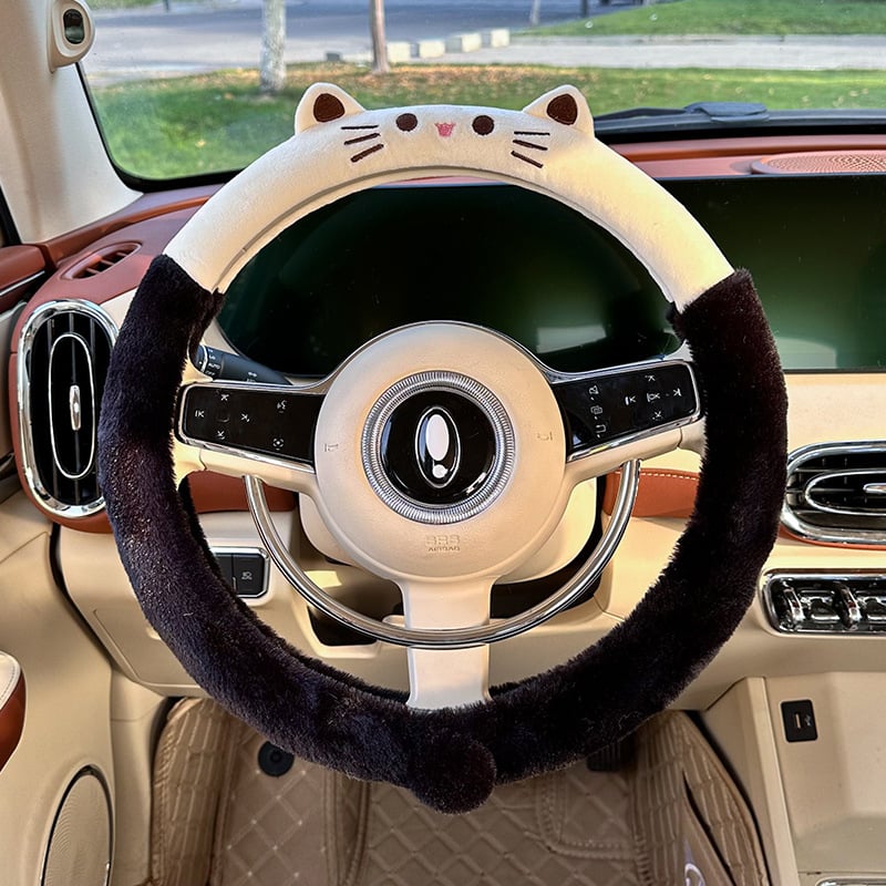 Navlaka za volan od pliša za automobil, zimska toplina, s vezenim uzorkom, univerzalna prilagodba, ručno šivena