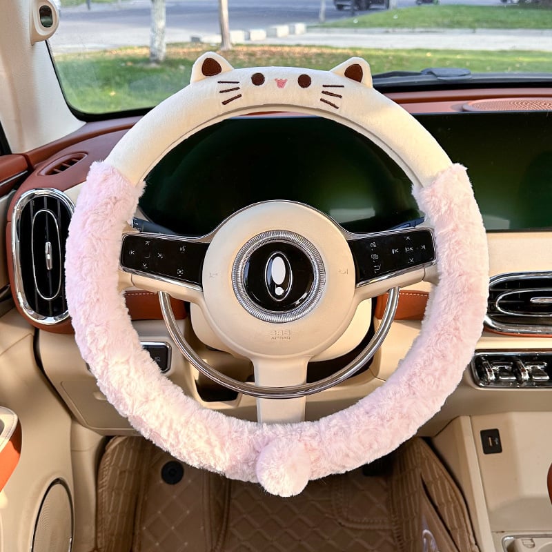 Navlaka za volan od pliša za automobil, zimska toplina, s vezenim uzorkom, univerzalna prilagodba, ručno šivena