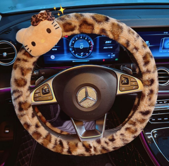 Navlaka za volan automobila – leopard uzorak, zimska upotreba, univerzalni način ugradnje, šiveno strojem