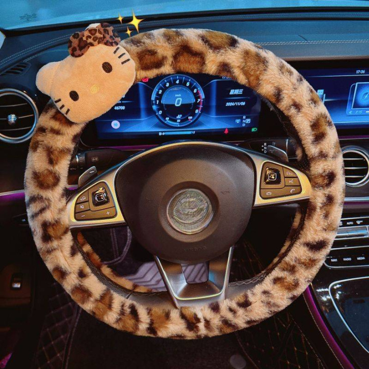 Navlaka za volan automobila – leopard uzorak, zimska upotreba, univerzalni način ugradnje, šiveno strojem