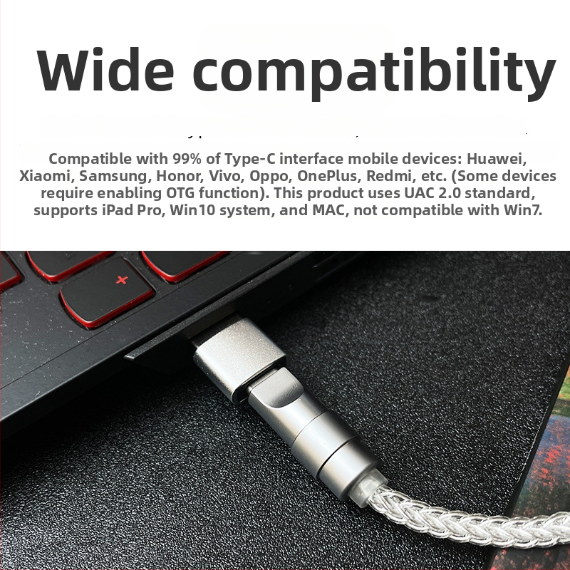 Type-C na 2,5/3,5/4,4 mm audio DAC adapter s Ruiyun ALC5686 čipom, patch kabel, OEM