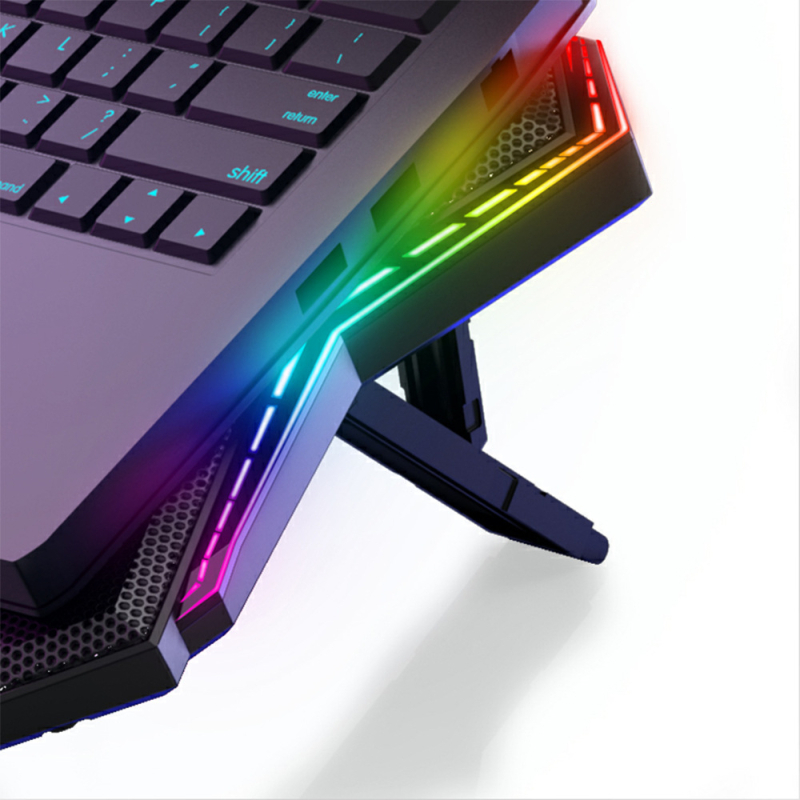 Chladič za notebook s 6 ventilatora, RGB rasvjeta, dodirni prekidač, metalna mreža baze, težina 0,84 kg