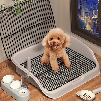 Toaletă pentru câini cu bazin de nisip pentru curățarea fecalelor — pentru câini mici și de talie medie, automată, anti-pas, bazin de urină cu punct fix, material PP, brand Dry Rice Cat