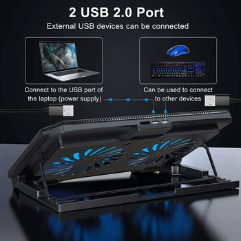 Răcitor pentru laptop cu două ventilatoare, răcire cu aer, plasă metalică, modelul Q100