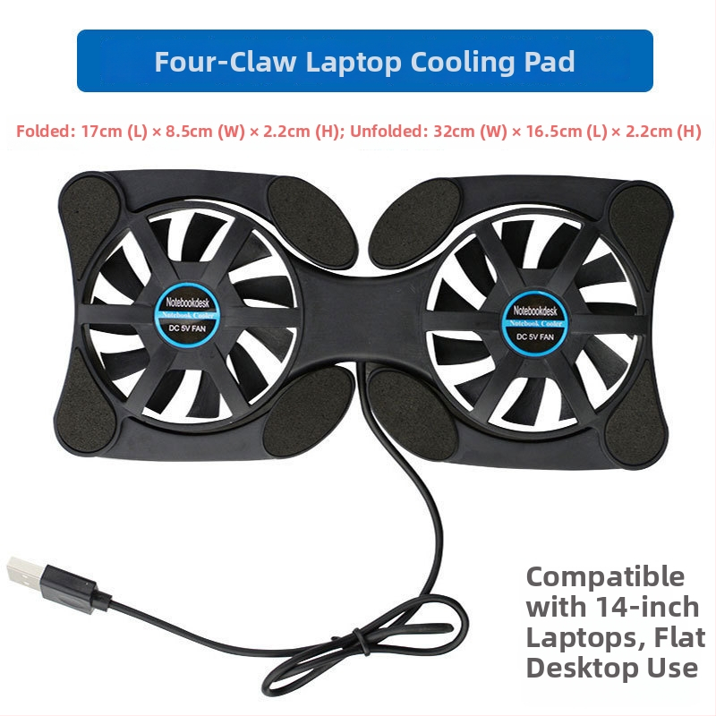 Chladiaca podložka na notebook s dvoma ventilátormi, skladacia a prenosná, vzduchové chladenie