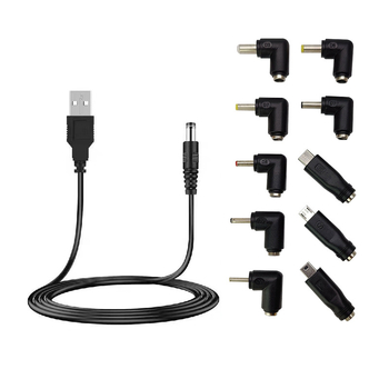 Set adaptor încărcare DC: de la 5.5×2.1 mm la 5.5×2.5 mm, conector 5521, cablu USB de 1 m, set 10 în 1