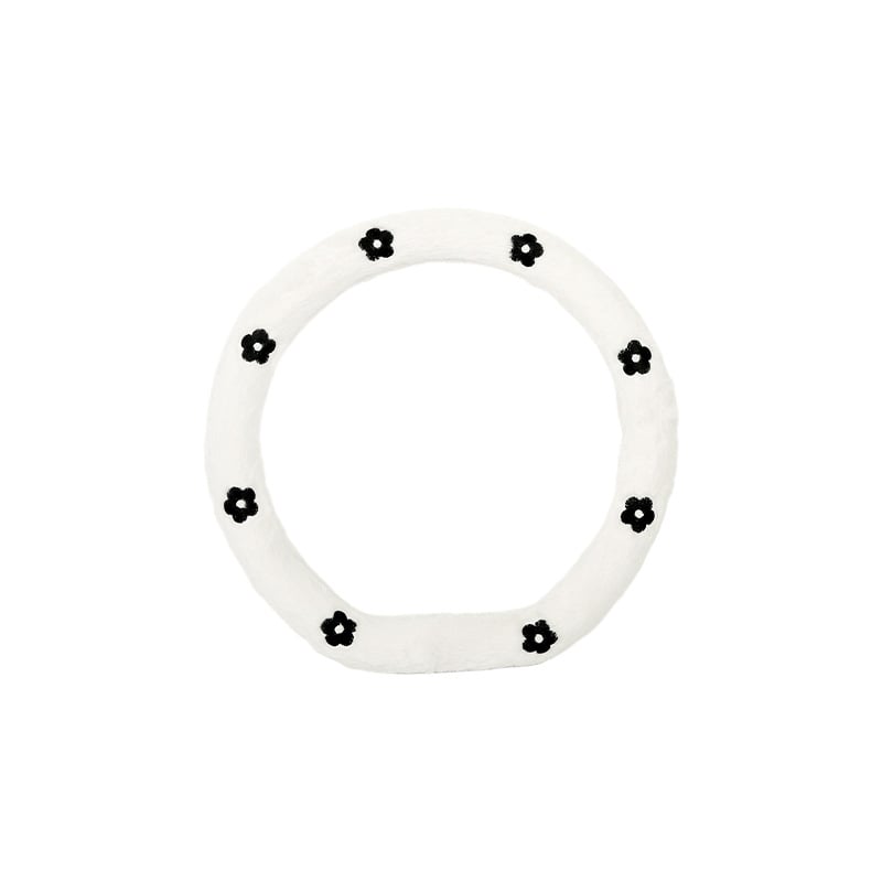 Acoperire volan auto din pluș, iarnă, model Camelia, potrivire universală, diametru 38 cm