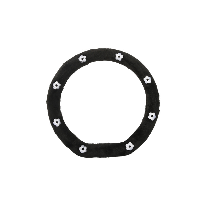 Acoperire volan auto din pluș, iarnă, model Camelia, potrivire universală, diametru 38 cm