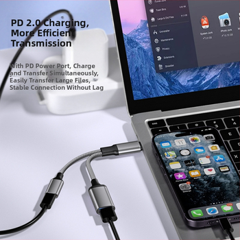 Type-C docking hub 1-to-2 adaptor, USB proširenje, USB 2.0, bakreno jezgro