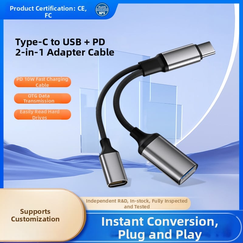 Type-C docking hub 1-to-2 adaptor, USB proširenje, USB 2.0, bakreno jezgro