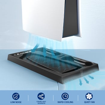 PS5 chladiaca základňa s integrovaným ventilátorom a nabíjačkou ovládača, háčik na slúchadlá, ABS materiál, 0,8 kg