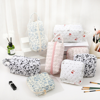 Τσάντα καλλυντικών μεγάλης χωρητικότητας με φλοράλ σχέδιο από βαμβάκι, επένδυση πολυεστέρα-βαμβάκι, φερμουάρ, αναπνεύσιμη, για οικιακή αποθήκευση προϊόντων περιποίησης δέρματος
